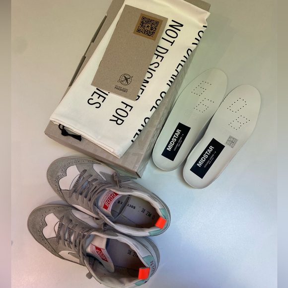 Golden Goose Mid Star Sneaker in White/Ice/Turquoise sz 38 New in Box - Picture 7 of 14